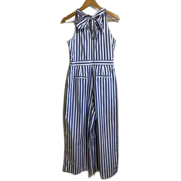J. Crew striped halter wide leg jumpsuit blue white nautical coastal preppy 6 - Picture 2 of 14